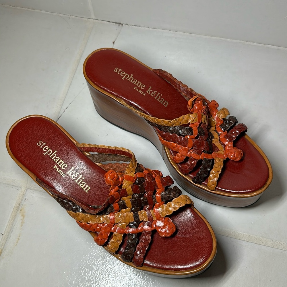 Stephane Kelian Paris Braided Wedge Sandals Red Size 5.5 Women’s GREAT CONDTION